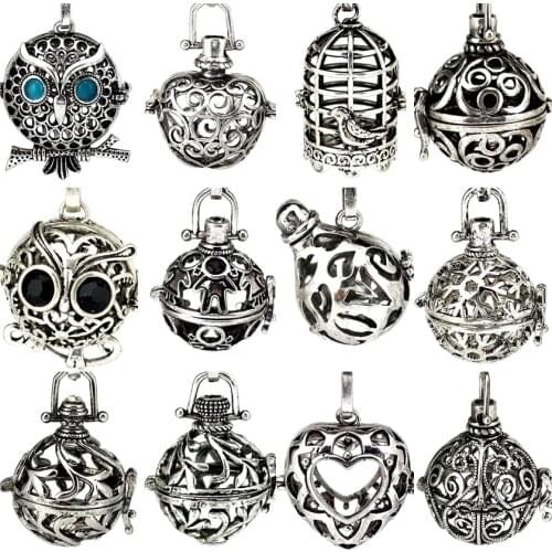5pcs Vintage Cage Filigree Pendant Tower Flower Heart Ball Diffuser Perfume Locket Pendants Handmade Jewelry