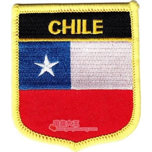 LOTS 5PCS Chile Shiled Shape National Flag embroidered Tactical patch Badge Iron on Sew on / HOOK backing 7 x 6cm