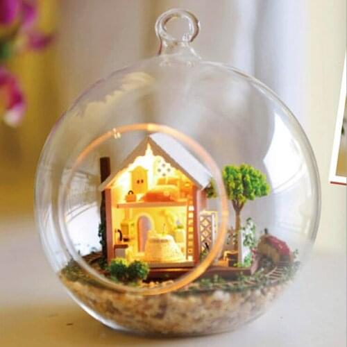 B008 DIY Wooden Glass Ball Pandora Magic Garden Dollhouse Miniature Doll House With Light Home Decoration Handcrafts Puzzle Toys