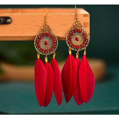 Bohemian Vintage Round Winding Feather Tassel Earrings Fashion Personality Creative Long Drop Earring Holiday Style Jewelry Gift