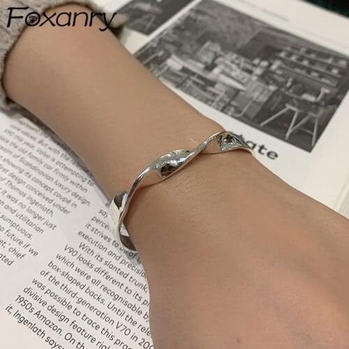 Foxanry Minimalist 925 Sterling Silver Bracelet Jewelry for Women Trendy Vintage Elegant Irregular Glossy Party Accessories Gift