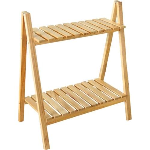 Wooden Plant Stand 2 Tier Foldable Flower Pot Display Shelf Rack Solid Wood Floor Two-layer Storage Balcony Folding Flower Stand