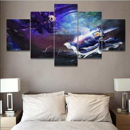 Home Decor Wall Art Canvas Paintings 5 Pieces Fate Stay Night Anime Pictures Hd Prints Modern Poster For Bedroom Modular Framed