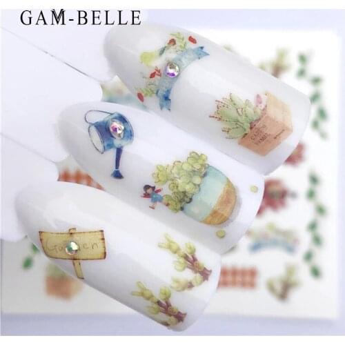 GAM-BELLE Nail Sticker Animal Plant Feather Design Decals Nail Art Decoration Water Transfer Sticker Tattoo Manicure Accessories