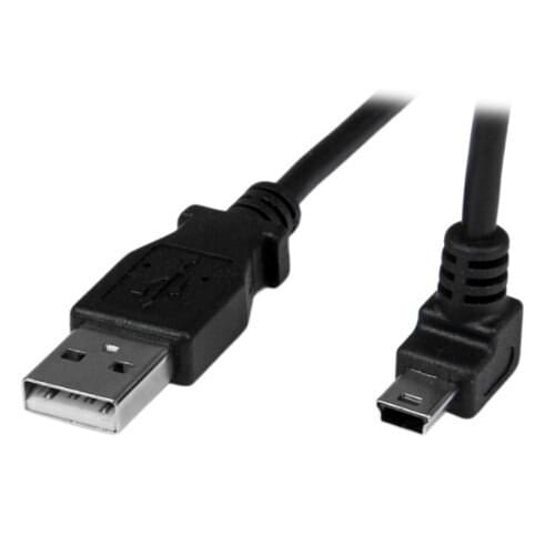 27CM Mini USB Cable Cord - A to Up Angle Mini B - Up Angled Mini USB Cable - Black