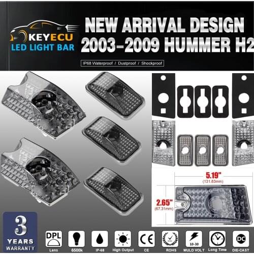 KEYECU 5pcs/Set Smoke Lens Top Roof Cab Marker Light Cover Lens for 2003-2009 Hummer H2 SUV SUT