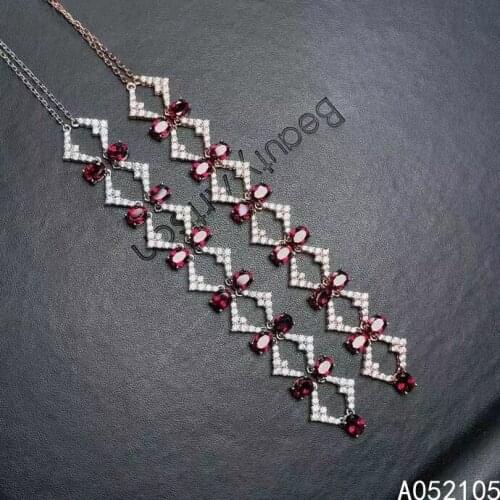 KJJEAXCMY fine jewelry 925 sterling silver inlaid Natural pyrope Garnet Women elegant luxury gem pendant chain necklace support