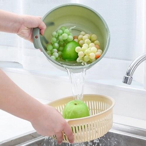 Kitchen Fruit Washing Basket Double-layer Drain Basket Wash Fruit Candy Tray Basket Vegetable Cleaning Fruit Storage Basket