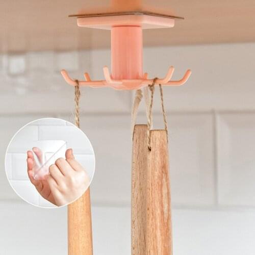 360 Degrees Kitchen Rotary Hook Wall Mounted Kitchenware Storage Rack Accessories Cabinet Organizer Self Adhesive Hook Up Rack