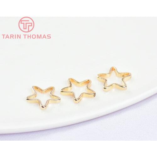 20PCS 8MM 24K Champagne Gold Color Plated Brass Star Shape Closed Rings High Quality Diy Jewelry Accessories