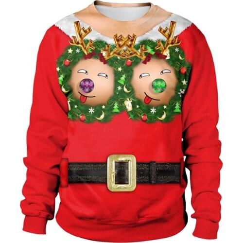 Tacky Bare Chest Reindeer Ugly Christmas Sweatshirts for Women Sexy Female Funny Christmas Party Ugly Xmas Sweatshirt Plus Size
