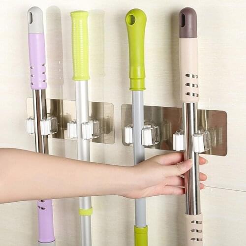 Multi-Purpose Hooks Wall Mounted Mop Organizer Holder Rack Adhesive Brush Hanger Hooks for Hanging Kitchen Bathroom Strong Hooks