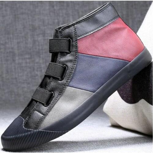 Fashion Male Sneakers Casual leather Shoes Brand Footwear New Men high top all Black Shoes A22-09