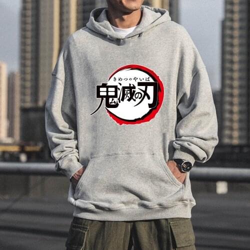 Demon Slayer Logo Man Warm Hoodie Plus Size Long Sleeve Streetwear Spring Autumn Clothes Japanese Anime Hoodies