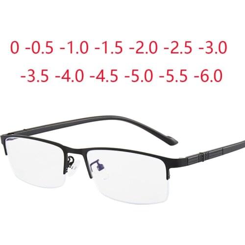 Anti Blue Light Metal Half Frame Myopia Glasses Men Ultralight Finished Shor Sighted Eyewear Women -1.0 -1.5 -2.0 -3.0 -4.0