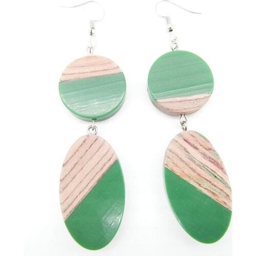 2018 New Spring Colors Wooden Resin Beaded Fashion Fish Hook Earrings for Women