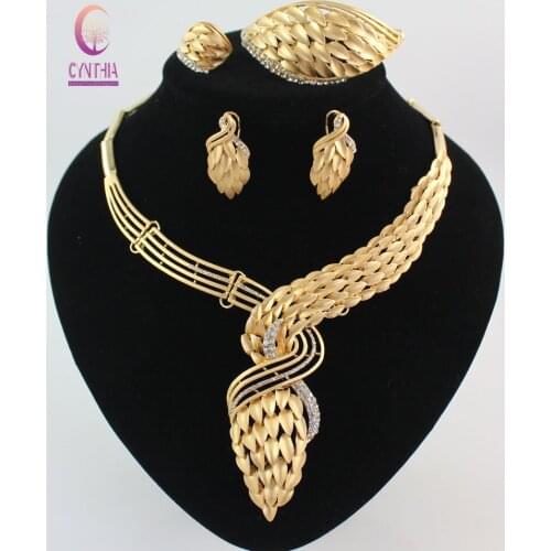 New Arrival African Costume Jewelry Sets Gold color Crystal Wedding Women Bridal Accessories Nigerian Necklace Set