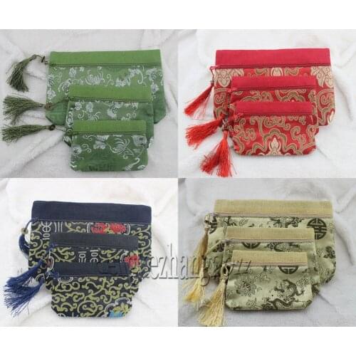 Wholesale 5set (15PCS) Chinese Handmade Vintage Silk Purse/Wallets /Pouch Gift Bag