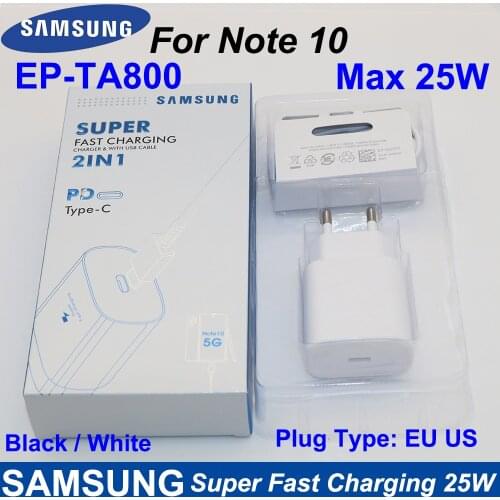 Note 10 Original Samsung Galaxy 25W Super Fast Charging Adapter PD Charger 100CM USB-C To USB-C Cable For S20 Ultra S20 Plus S20