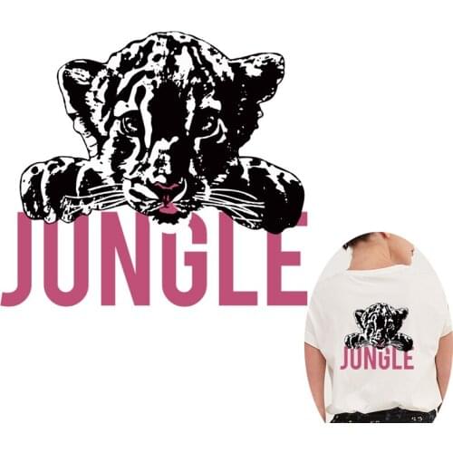 Jungle Leopard Black Pink Iron On Transfer For Clothing Animal Heat Transfer Stripes Patch Women Girl Thermo Stickers On t-Shirt