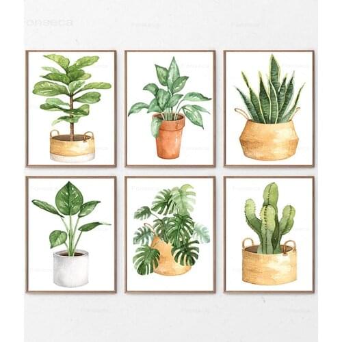 Cactus Greenery Posters Botanical Monstera Leaf Canvas Painting House Plant Wall Art Pictures for Living Room Home Decoration