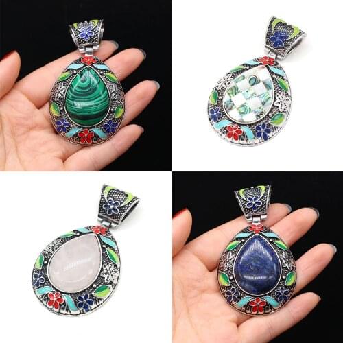 Natural Stone Pendant Antique Silver Lapis lazuli Rose Quartzs Crystal Pendant for DIY Vintage Necklace Jewelry Gift Making