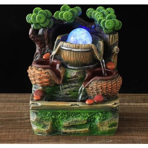 Portable Resin Desktop Fountain With Colorful Led Light, Rockery Flowing Water Fountain, Table Decoration for Home Office Gift