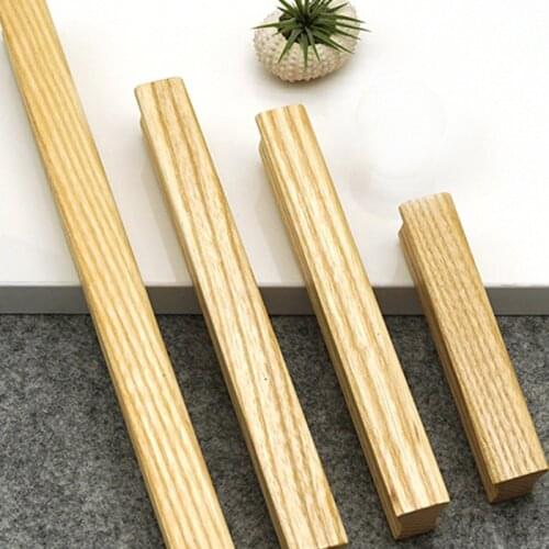 Natural Solid Wood Kitchen Cabinet Handles and Knobs Wardrobe Drawer Door Closet Dresser Pulls Beech Furniture Hardware