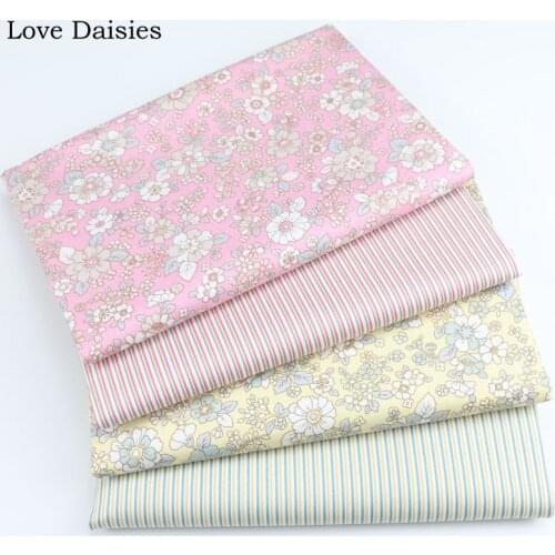 100% Cotton Twill Fabric PINK YELLOW Blue White Small Flower Slim Stripe Tissue for DIY Handwork Kids Bedding Apparel Dress Top