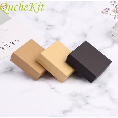 12pcs Kraft Jewelry Box With Sponge Pad Black Kraft Paper Jewelry Organizer Box For Earrings Necklace Bracelet Display Gift Box