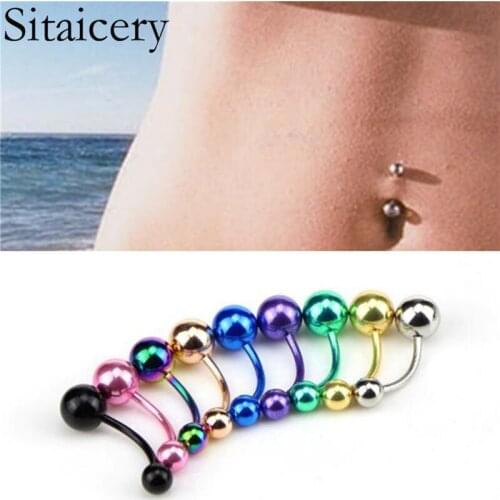 Sitaicery 10Pcs Surgical Stainless Steel Navel Rings Gold Ball Sexy Women Belly Button Ring Belly Rings Body Piercing Jewelry