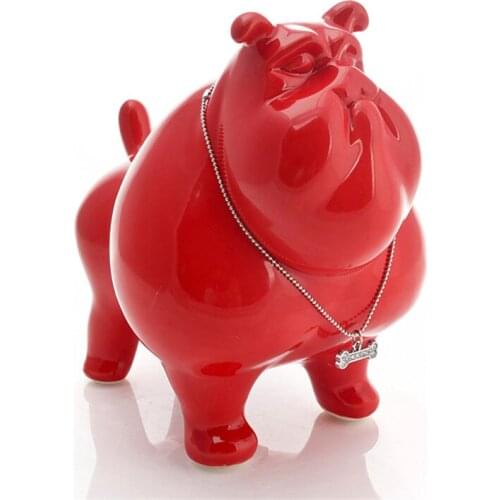 WU CHEN LONG Bulldog Statue Dog Money Box Ceramic Crafts Home Decor Ornament Porcelain Animal Figurine Piggy Bank Decor R4199