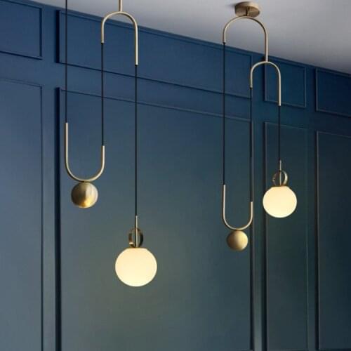 Nordic LED pendant lights pulley lifting hanging lamp Iron glass ball fixtures dining room bedroom bedside suspension luminaire