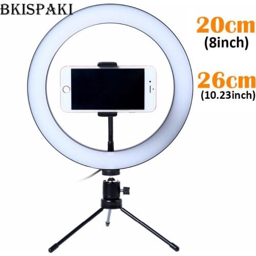 Photography LED Selfie Ring Light 26cm/20cm Dimmable 10inch USB Camera Studio Ring Lamp With Tripod for Makeup Video Tiktok Live