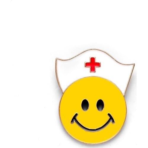 Women Smiling Face with Nurse Hat Pocket Pin Enamel Brooches Medical Lapel Brooch Cute Pins Emoticon Gift DIY Jewelry Wholesale