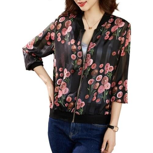 Women Fashion Casual Baseball Jacket Thin Coat Summer New Sunscreen Clothes Print Outerwear Female Spring Loose Short Outwear