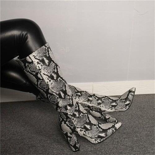 Real Photo Stiletto Snake Skin Women Botas Mujer Invierno 2021 Pointed Toe Over-The-Knee High Boots Ladies Sexy Party Shoes