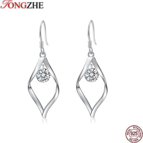 TONGZHE Women Earrings 925 Sterling Silver Solitaire Crystal Korean Earrings 2019 Drop Earrings For Women Handmade Jewelry