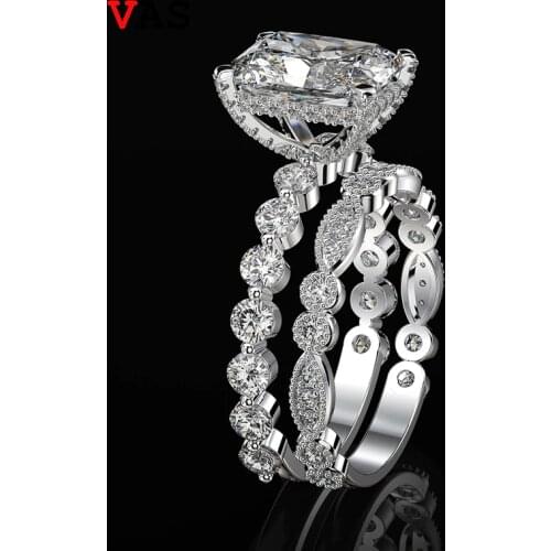 OEVAS 100% 925 Sterling Silver Wedding Rings Set For Women Sparking Created Moissanite Gemstone Diamonds Engagement Fine Jewelry