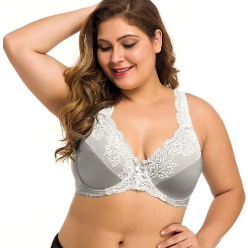 Plus Size Bra Woman Lace Lager Bosom Underwire Bras Sexy Lingerie 34 36 38 40 42 44 46 48 50 52 C D DD E F G H I Cup