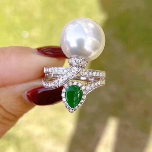 D418 Pearl Ring Fine Jewelry 925 Sterling Silver Round 11-12mm Natural Fresh Water White Pearls Rings for Women Presents