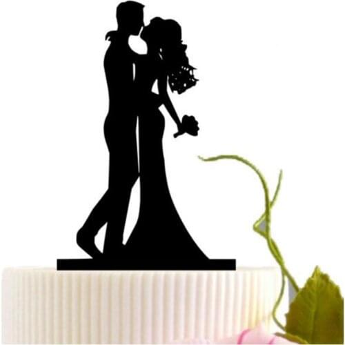 1Pcs Romantic Acrylic Silhouette Wedding Cake Toppers New Black Color Bride and Groom Food Grade Topper for Cake Decorations