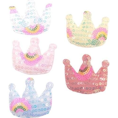 10Pcs/lot New Rainbow Colorful Sequins Crown Patches DIY Cotton-filled Childrens Hair Crown Accessories DIY Handmade Decoration