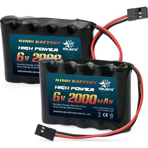 Melasta 2pack 6V 2000mAh NiMH RC Receiver Battery for Futaba RC Airplane Servo Controller Radio Transmitter Rechargeable