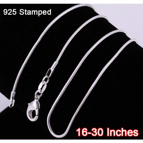 Wholesale 16-30 Inches 20PCS Snake Necklace Chains 1.2MM Real 925 Sterling Silver Findings DIY Jewelry Hot