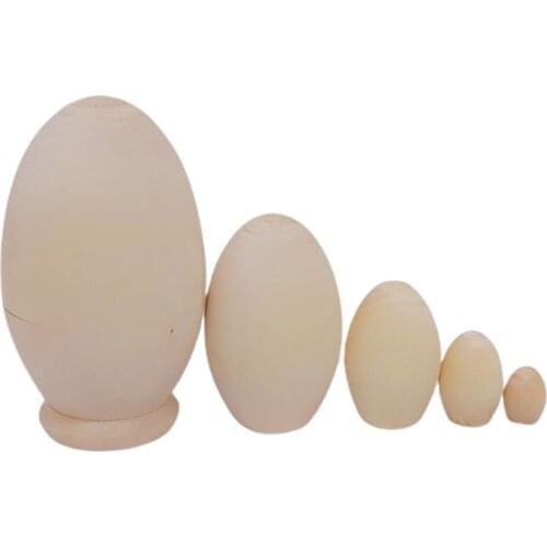 5Pcs/Set Creative Matryoshka Five-layer Unpainted Puzzle Toy Handmade Five-layer Egg-shaped Portable Russian Dolls Toy for Home