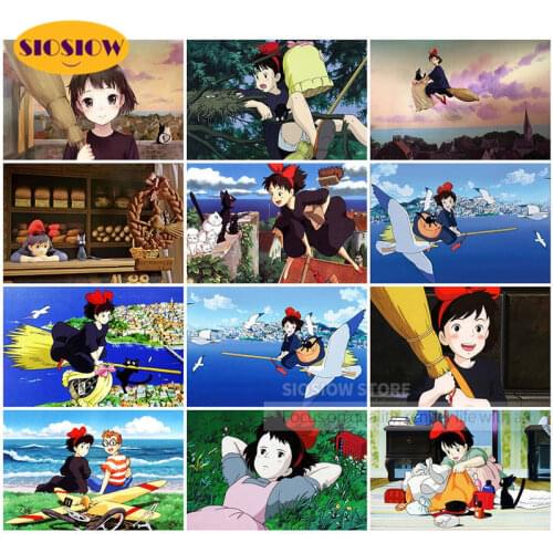 5D Diamond Painting Japanese Cartoon Kikis Delivery Service Hayao Miyazaki Diamond Embroidery Cross Stitch Decor Room Kids Gift