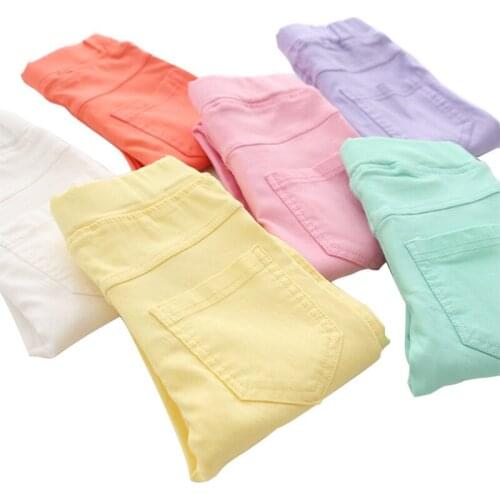 Girls' trousers spring and autumn fashion pencil pants, big childrens stretch pants, childrens candy color feet pants 4-9Y
