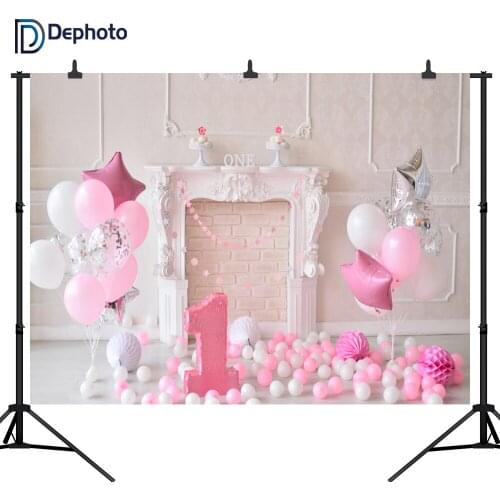 DePhoto Baby 1st Birthday Decorations Balloons Cake Seamless Vinyl Photography Backdrop Photo Background Studio Prop PGT119