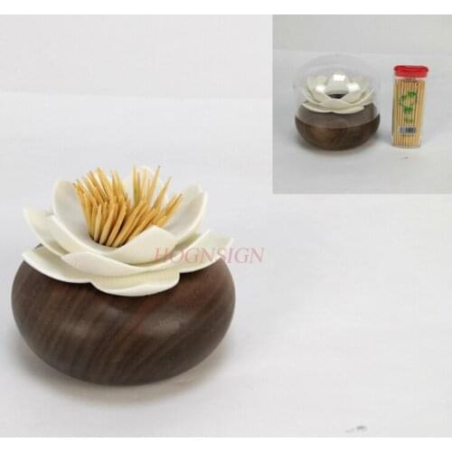 Wood Toothpick Barrel Lotus Toothpick Personality Solid High-end Portable Home Living Room Restaurant Toothpick Jar Sale